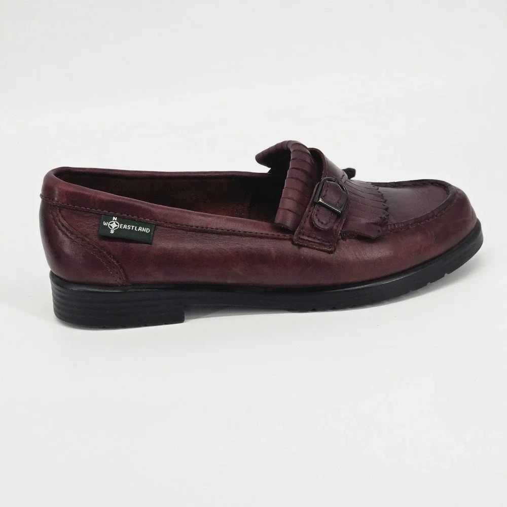 Eastland Vintage 90s Brown Leather Kiltie Fringe Buckle Penny Loafers Shoes 7M